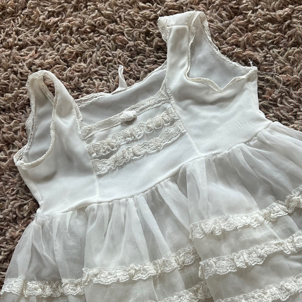 Vintage White Sheer Tiered Ruffle Lace‎ Trim Baby Doll Top Short Dress